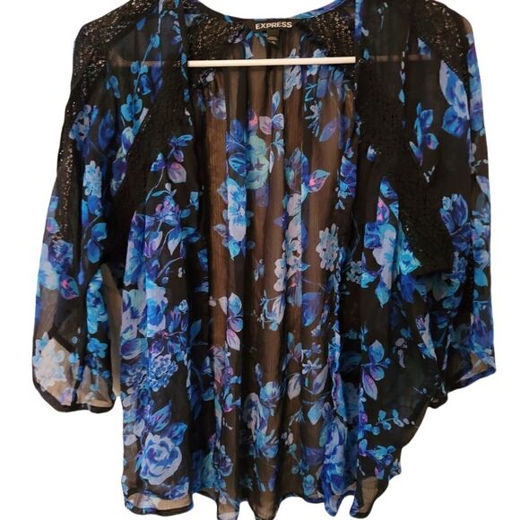 Express Floral Lace Short Sheer Kimono - Picture 1 of 16